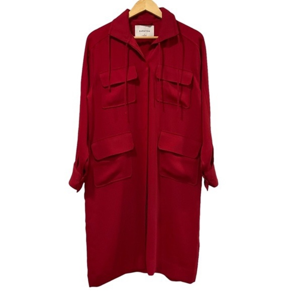 Aritzia Babaton Howitt Shirt Dress Jacket Red Utilitarian Pockets Women